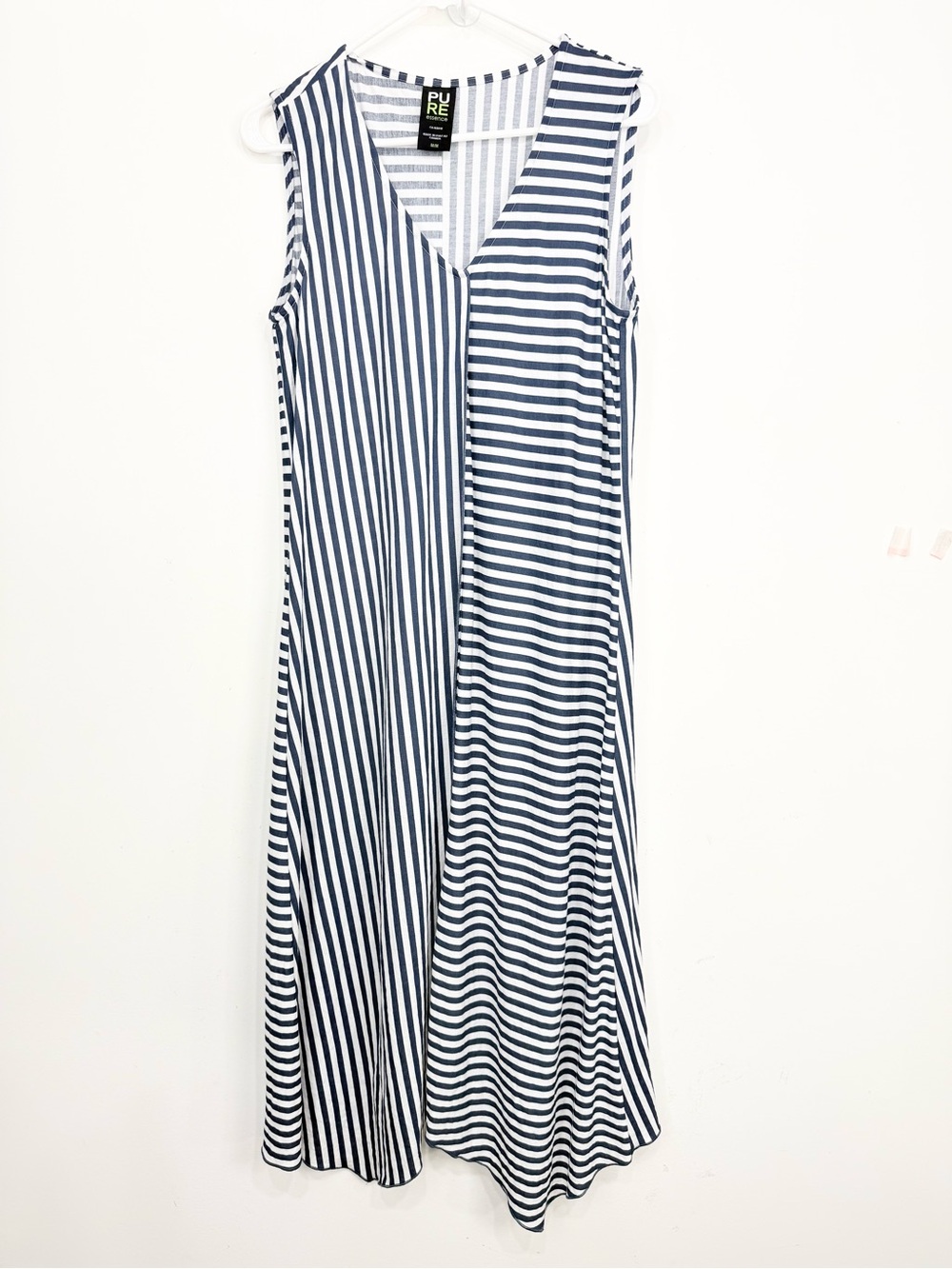 Pure Essence Blue White Striped Asymmetrical Sleeveless A Line Nautical Dress